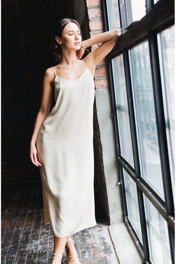 Easy Slip Dress in Champagne - Veneka-Sustainable-Ethical-Dresses-Neu Nomads Drop Ship