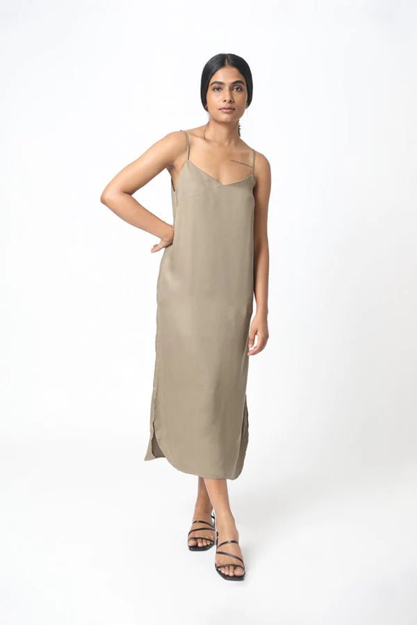 Easy Slip Dress in Khaki - Veneka-Sustainable-Ethical-Dresses-Neu Nomads Drop Ship