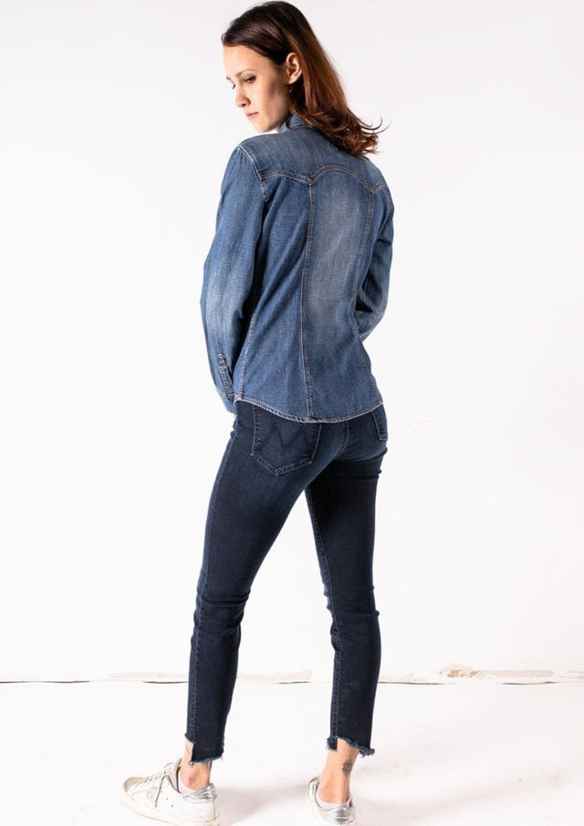 Electric Rose Denim Button Up "Prism Collection" - Veneka-Sustainable-Ethical-Tops-Montie and Joie Drop Ship
