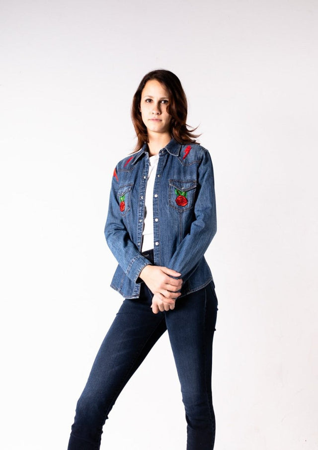 Electric Rose Denim Button Up "Prism Collection" - Veneka-Sustainable-Ethical-Tops-Montie and Joie Drop Ship