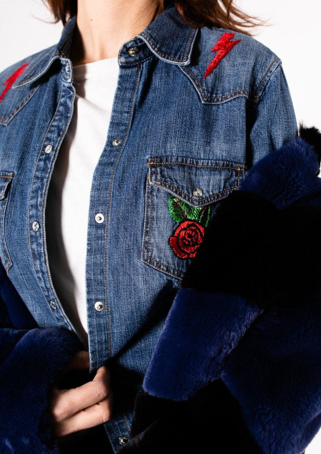 Electric Rose Denim Button Up "Prism Collection" - Veneka-Sustainable-Ethical-Tops-Montie and Joie Drop Ship