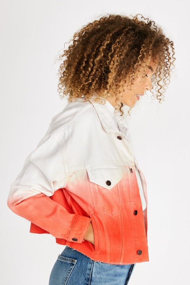 Elena Crop Jacket - High Tide Fire Coral - Veneka-Sustainable-Ethical-Jackets-Etica Denim Drop Ship