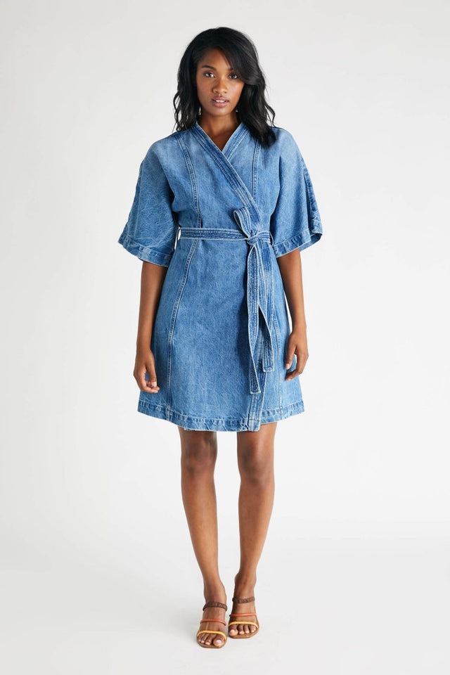 Elodie Dress in Compton Creek - Veneka-Sustainable-Ethical-Dresses-Etica Denim Drop Ship