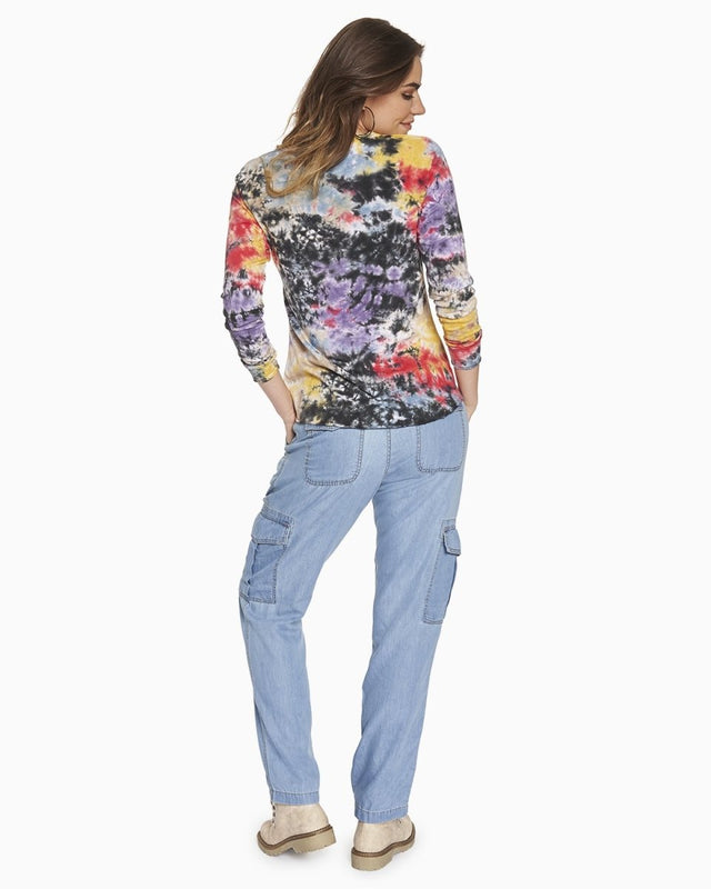 Erin Tie Dye Henley Tee in Diagonal Tie Dye - Veneka-Sustainable-Ethical-Tops-YesAnd Drop Ship