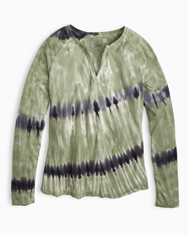 Erin Tie Dye Henley Tee in Diagonal Tie Dye - Veneka-Sustainable-Ethical-Tops-YesAnd Drop Ship