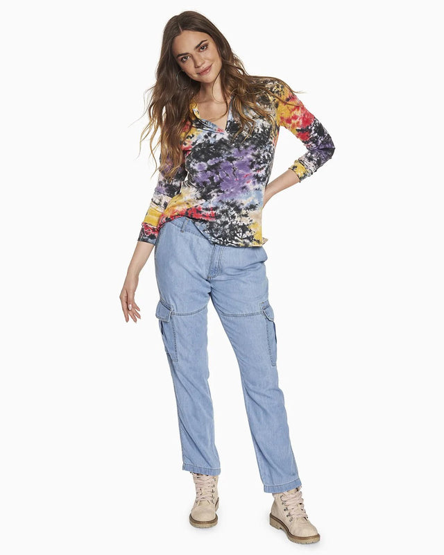 Erin Tie Dye Henley Tee in New Earth Tie Dye - Veneka-Sustainable-Ethical-Tops-YesAnd Drop Ship