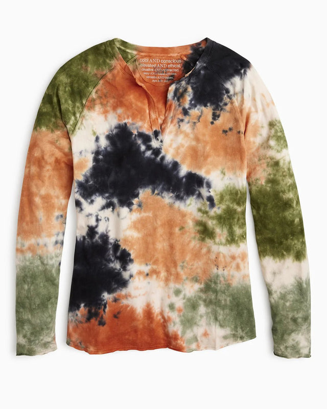 Erin Tie Dye Henley Tee in New Earth Tie Dye - Veneka-Sustainable-Ethical-Tops-YesAnd Drop Ship