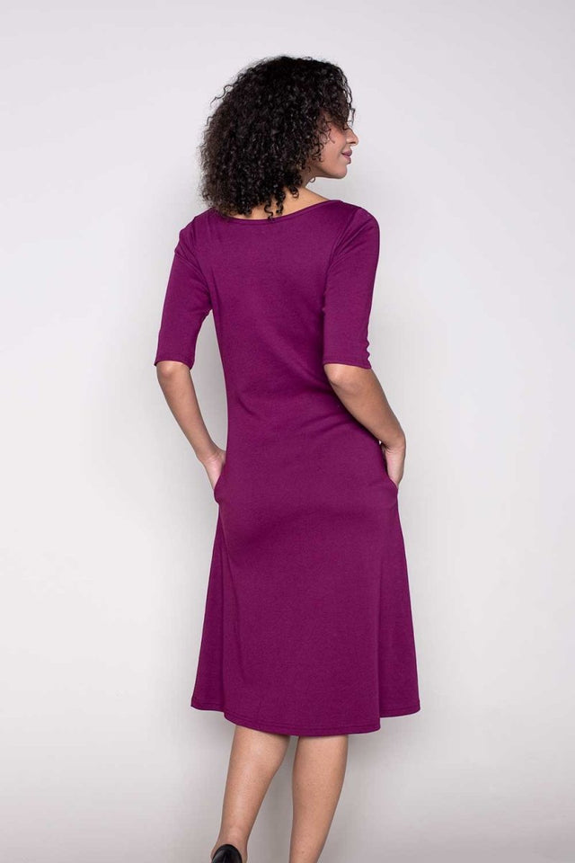 Essential Boatneck Midi Dress with Pockets in Olive - Veneka-Sustainable-Ethical-Dresses-Indigenous Drop Ship