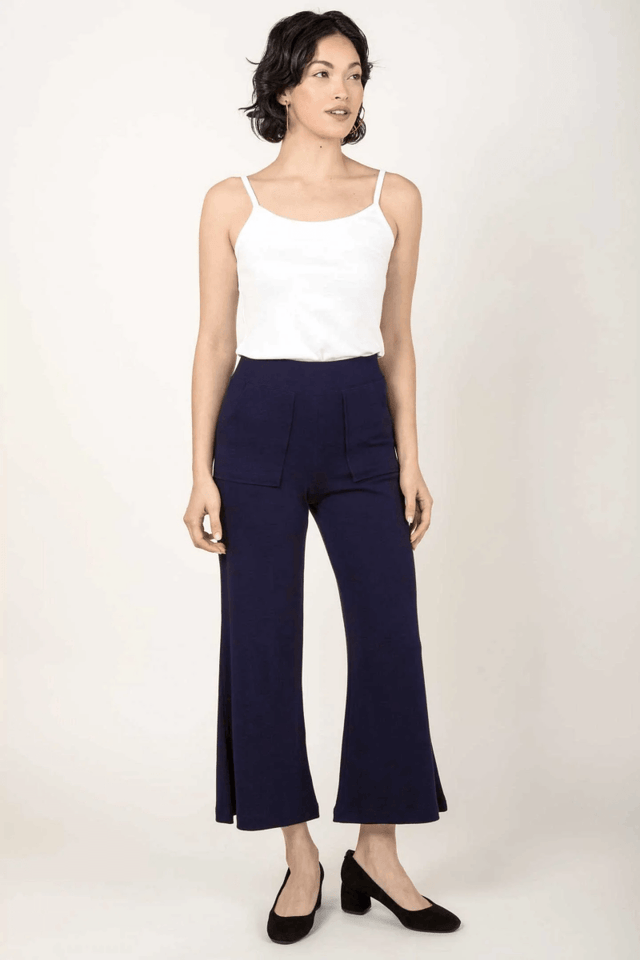 Essential Cropped Wide Leg Pant in Navy - Veneka-Sustainable-Ethical-Bottoms-Indigenous Drop Ship