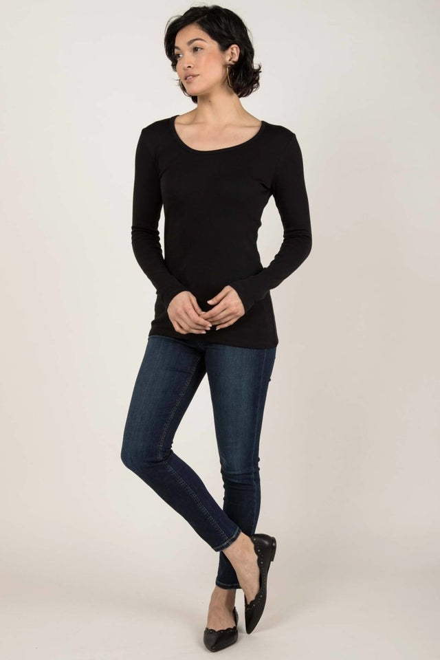 Essential Long Sleeve Scoop Tee in Black - Veneka-Sustainable-Ethical-Tops-Indigenous Drop Ship