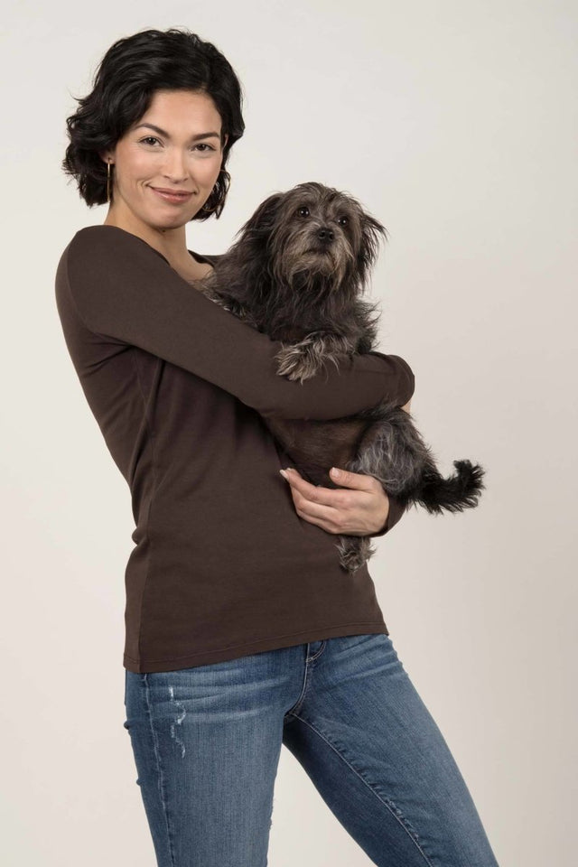Essential Long Sleeve Scoop Tee in Mink - Veneka-Sustainable-Ethical-Tops-Indigenous Drop Ship