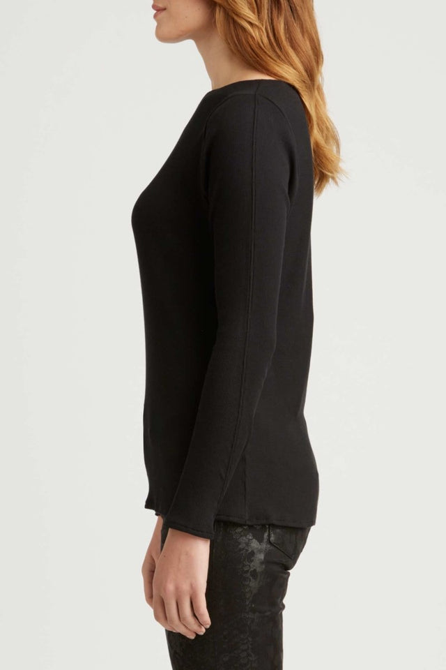 Essential Rib Boatneck in Black - Veneka-Sustainable-Ethical-Tops-Indigenous Drop Ship