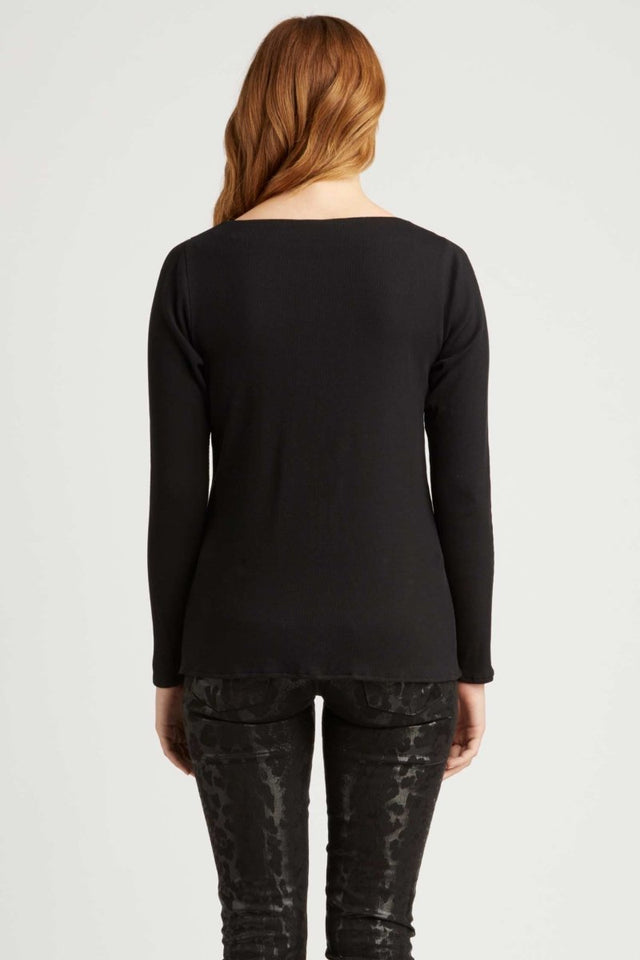 Essential Rib Boatneck in Black - Veneka-Sustainable-Ethical-Tops-Indigenous Drop Ship
