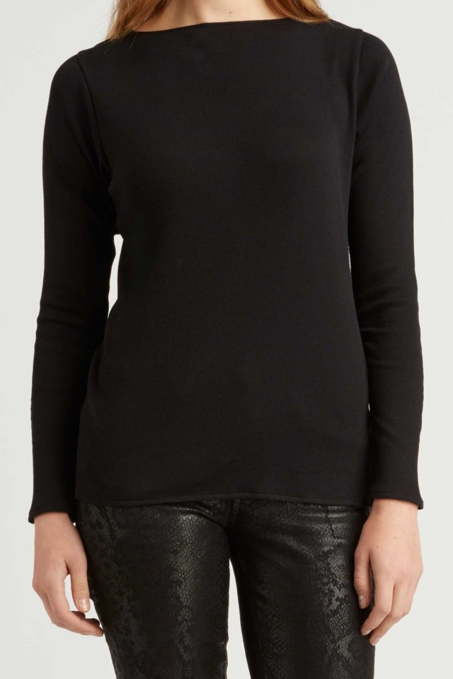 Essential Rib Boatneck in Black - Veneka-Sustainable-Ethical-Tops-Indigenous Drop Ship