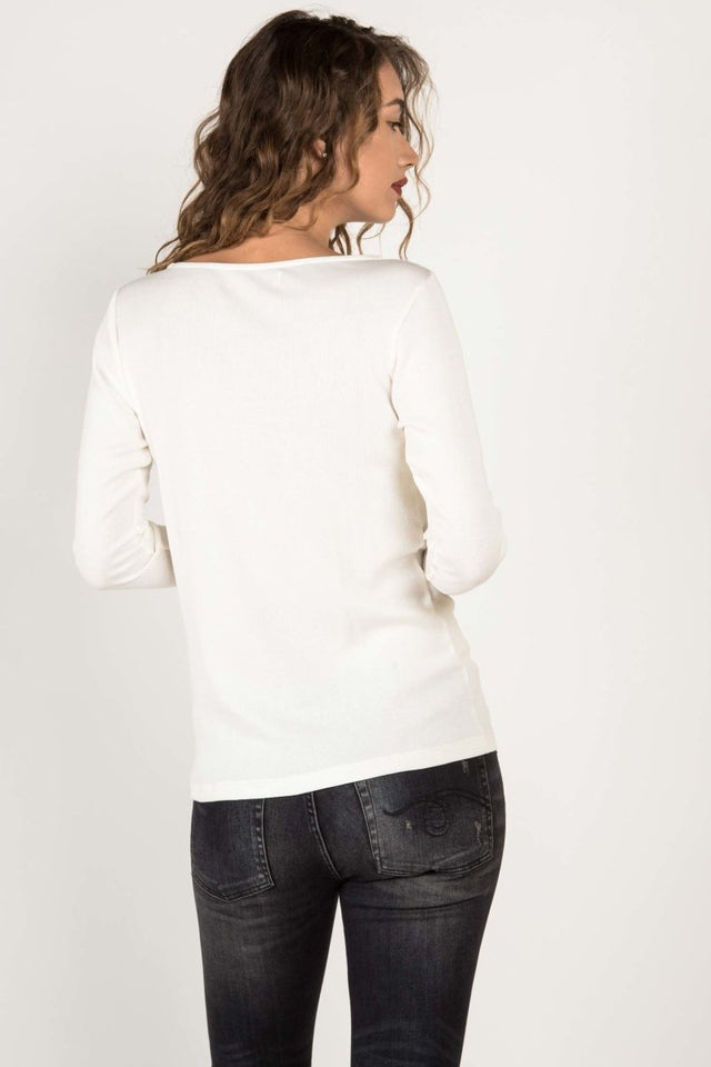 Essential Rib Boatneck in White - Veneka-Sustainable-Ethical-Tops-Indigenous Drop Ship