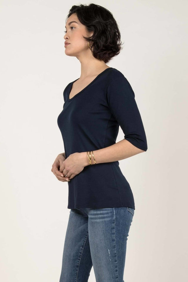 Essential Scoop Tee in Navy - Veneka-Sustainable-Ethical-Tops-Indigenous Drop Ship