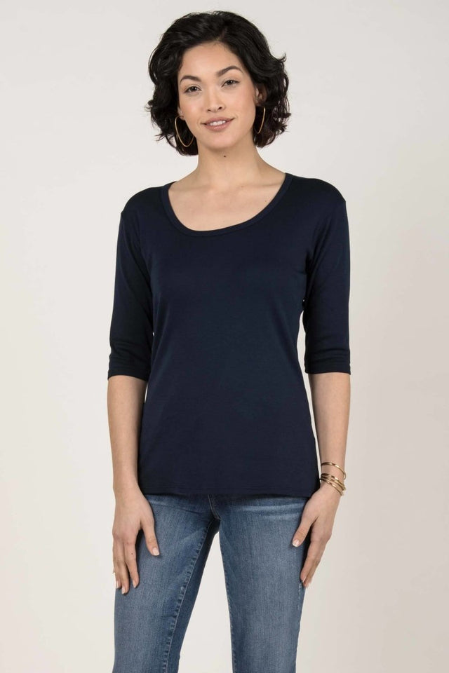 Essential Scoop Tee in Navy - Veneka-Sustainable-Ethical-Tops-Indigenous Drop Ship