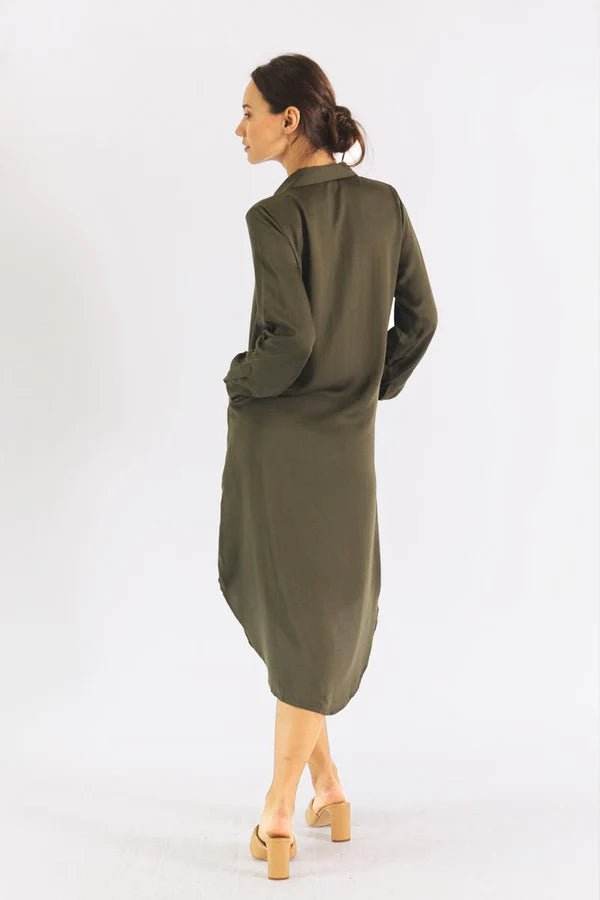 Essential Shirt Dress in Olive Night - Veneka-Sustainable-Ethical-Dresses-Neu Nomads Drop Ship