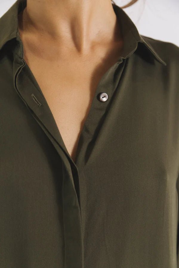 Essential Shirt Dress in Olive Night - Veneka-Sustainable-Ethical-Dresses-Neu Nomads Drop Ship