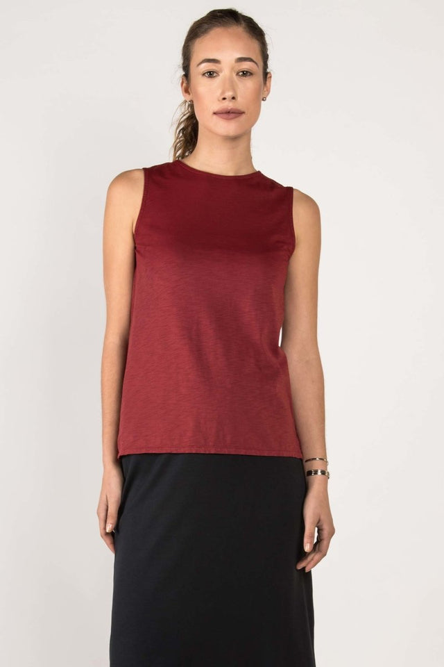 Essential Slub Shell in Cherry - Veneka-Sustainable-Ethical-Tops-Indigenous Drop Ship