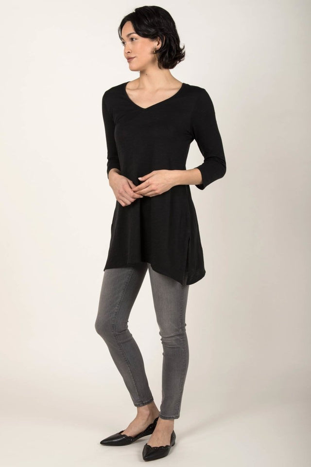Essential Slub Tunic in Black - Veneka-Sustainable-Ethical-Tops-Indigenous Drop Ship