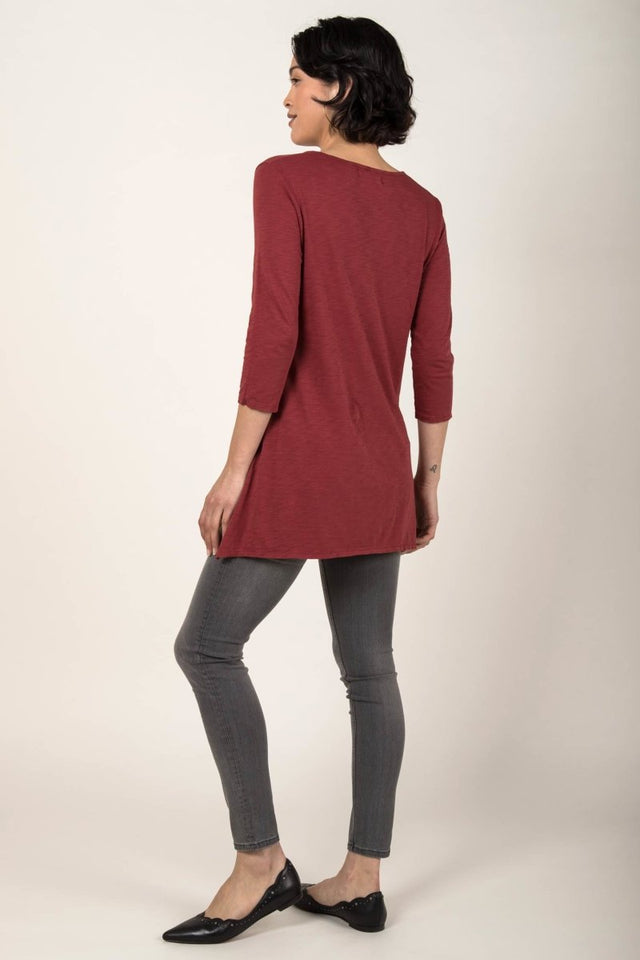 Essential Slub Tunic in Cherry - Veneka-Sustainable-Ethical-Tops-Indigenous Drop Ship