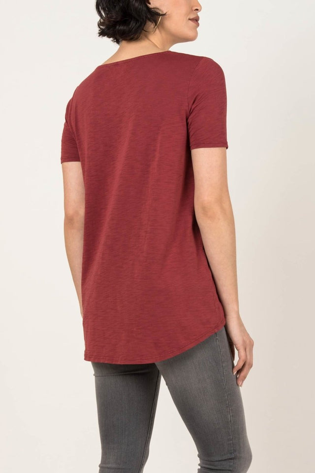 Essential Slub U Neck in Cherry - Veneka-Sustainable-Ethical-Tops-Indigenous Drop Ship