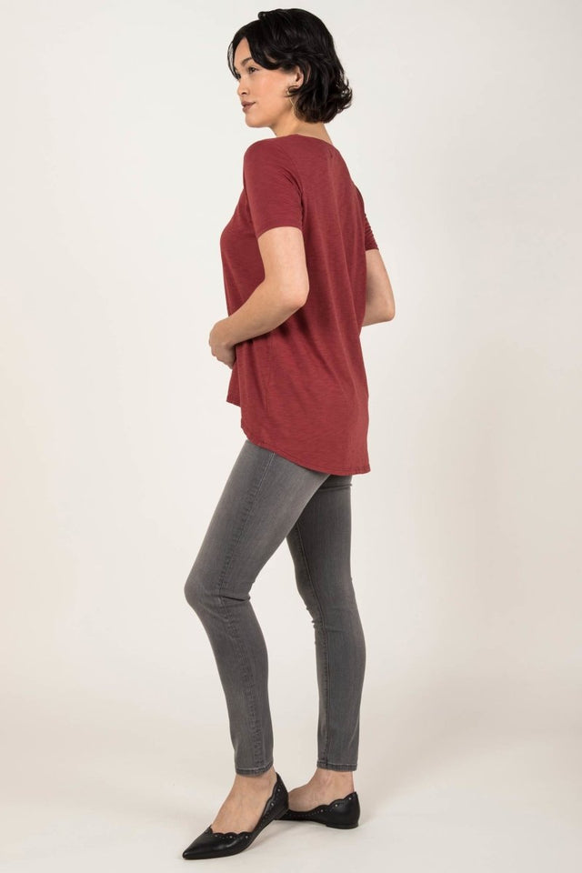 Essential Slub U Neck in Cherry - Veneka-Sustainable-Ethical-Tops-Indigenous Drop Ship