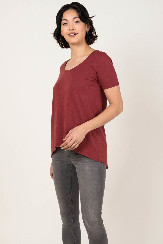 Essential Slub U Neck in Cherry - Veneka-Sustainable-Ethical-Tops-Indigenous Drop Ship