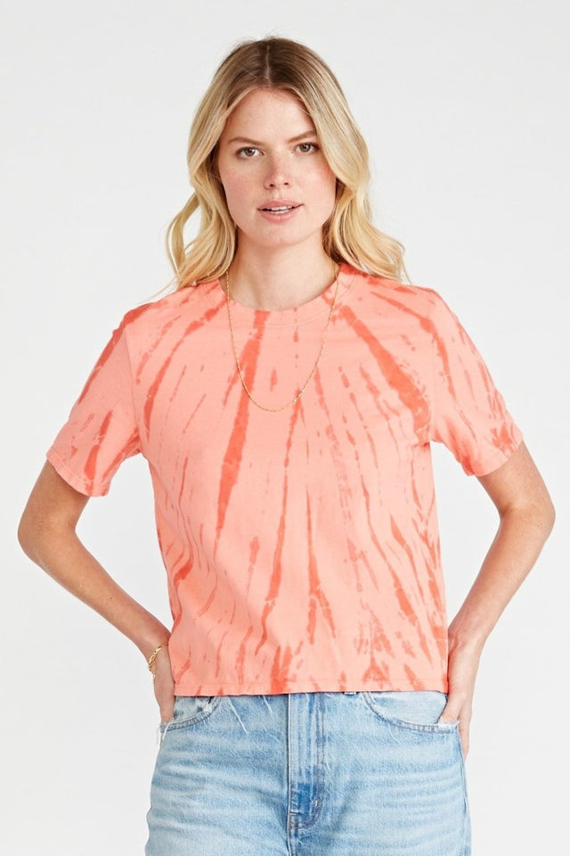 Evie Classic Tee in Thunder Lightning Fire Coral - Veneka-Sustainable-Ethical-Tops-Etica Denim Drop Ship