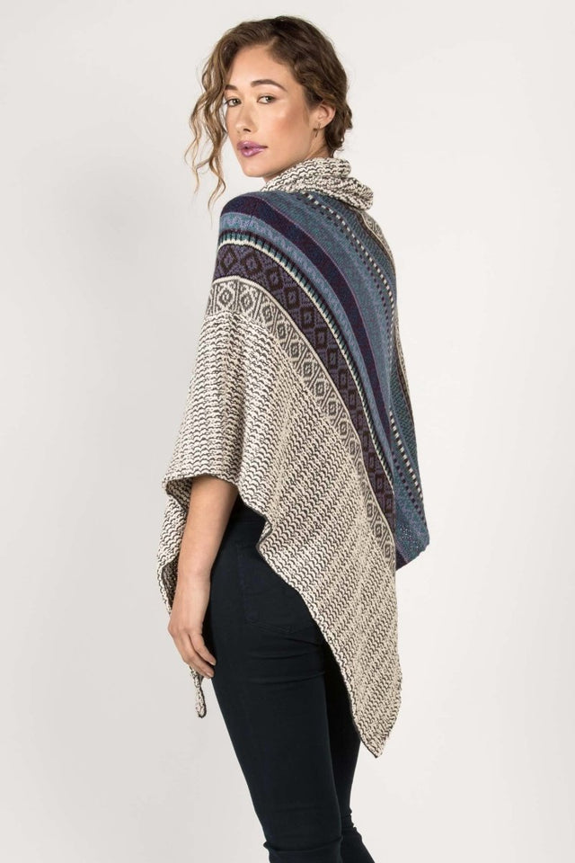 Fair Isle Poncho in Cayenne Mix - Veneka-Sustainable-Ethical-Jackets-Indigenous Drop Ship