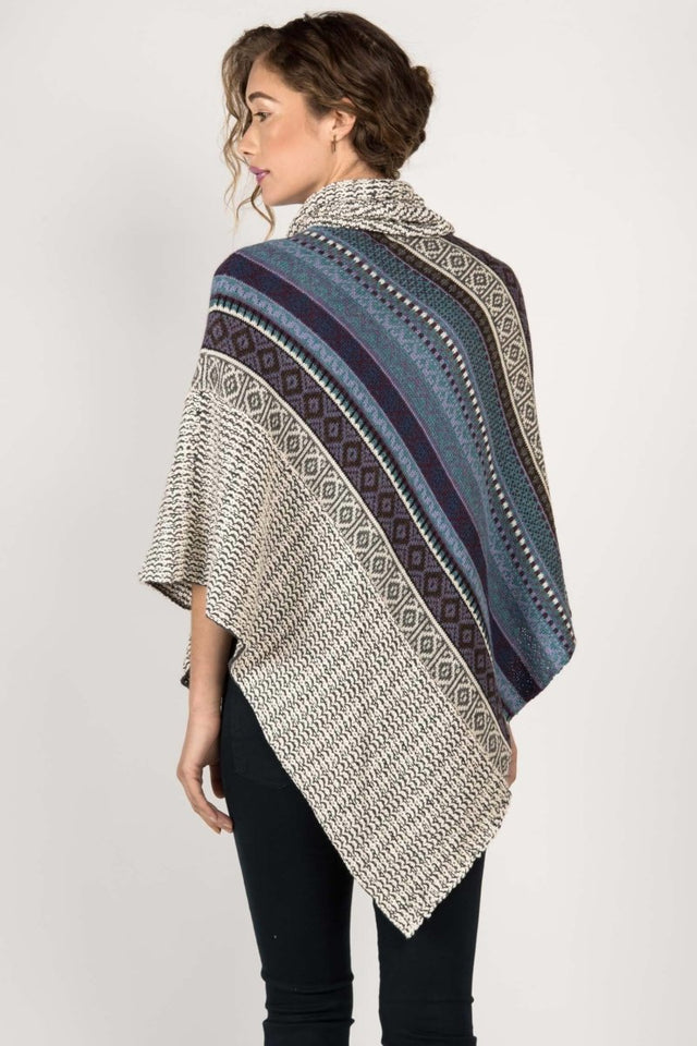 Fair Isle Poncho in Cayenne Mix - Veneka-Sustainable-Ethical-Jackets-Indigenous Drop Ship