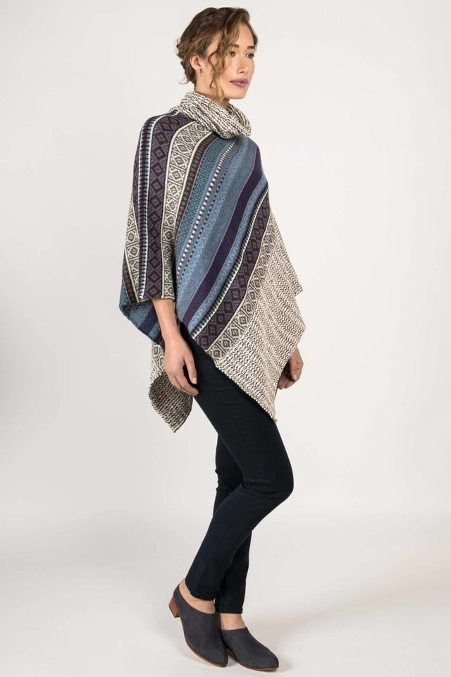 Fair Isle Poncho in Cayenne Mix - Veneka-Sustainable-Ethical-Jackets-Indigenous Drop Ship