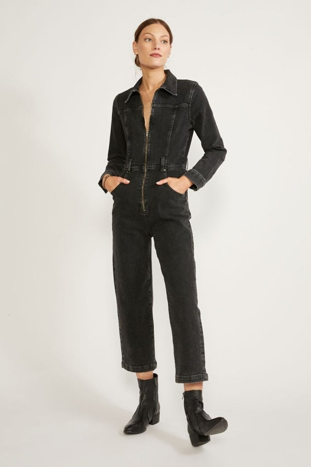 Farrah Jumpsuit in Black Stone - Veneka-Sustainable-Ethical-Dresses-Etica Denim Drop Ship