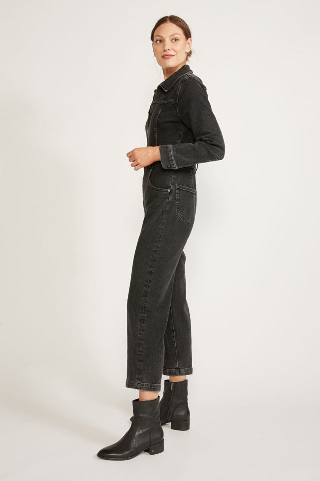 Farrah Jumpsuit in Black Stone - Veneka-Sustainable-Ethical-Dresses-Etica Denim Drop Ship