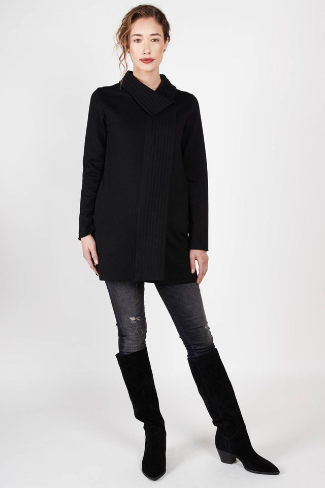 Fleece Zip Coat in Black - Veneka-Sustainable-Ethical-Jackets-Indigenous Drop Ship