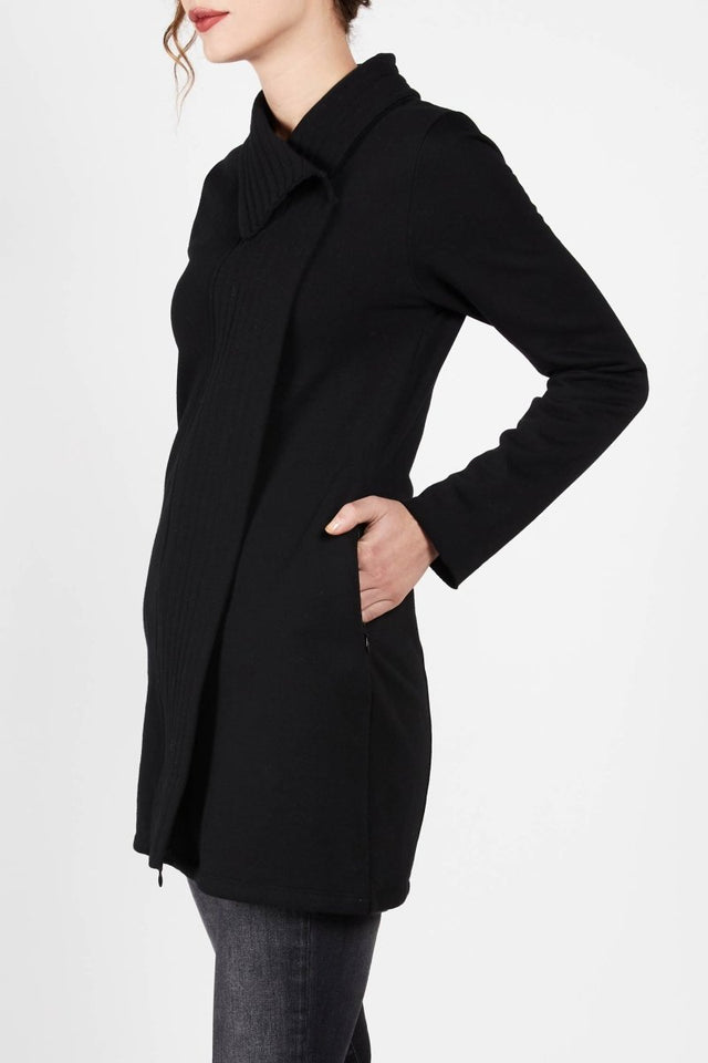 Fleece Zip Coat in Black - Veneka-Sustainable-Ethical-Jackets-Indigenous Drop Ship