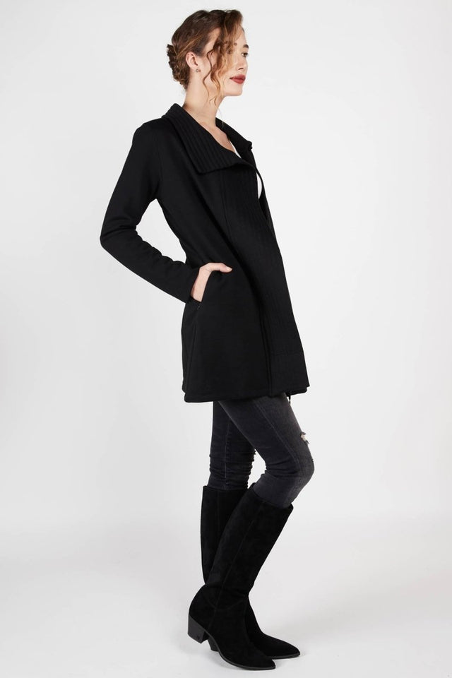 Fleece Zip Coat in Black - Veneka-Sustainable-Ethical-Jackets-Indigenous Drop Ship