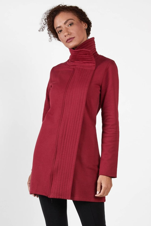 Fleece Zip Coat in Cherry - Veneka-Sustainable-Ethical-Jackets-Indigenous Drop Ship