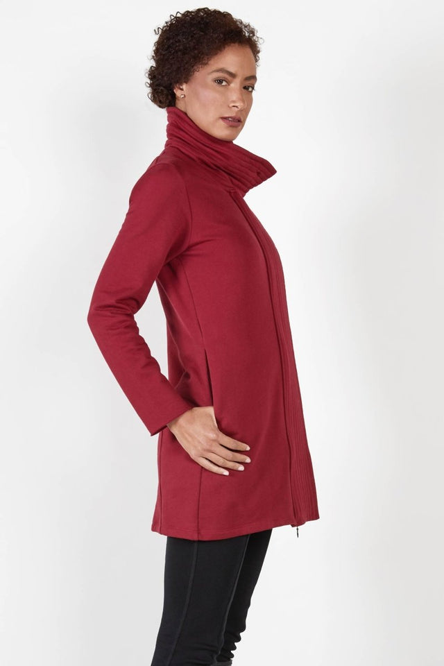 Fleece Zip Coat in Cherry - Veneka-Sustainable-Ethical-Jackets-Indigenous Drop Ship