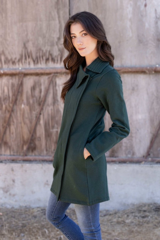 Fleece Zip Coat in Ivy - Veneka-Sustainable-Ethical-Jackets-Indigenous Drop Ship