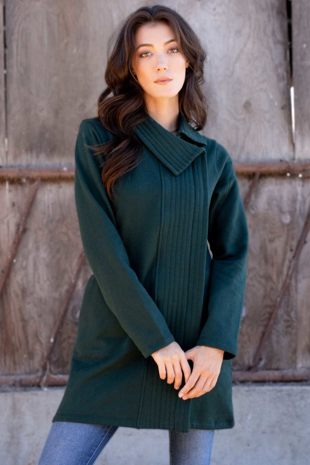 Fleece Zip Coat in Ivy - Veneka-Sustainable-Ethical-Jackets-Indigenous Drop Ship