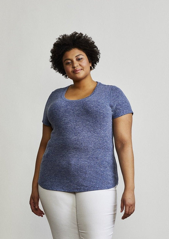 Foster Tee in Blue Marl - Veneka-Sustainable-Ethical-Tops-Hours Drop Ship