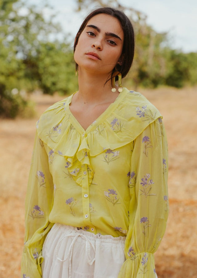 Frill Top in Lemon Lavender - Veneka-Sustainable-Ethical-Tops-Em & Shi Drop Ship