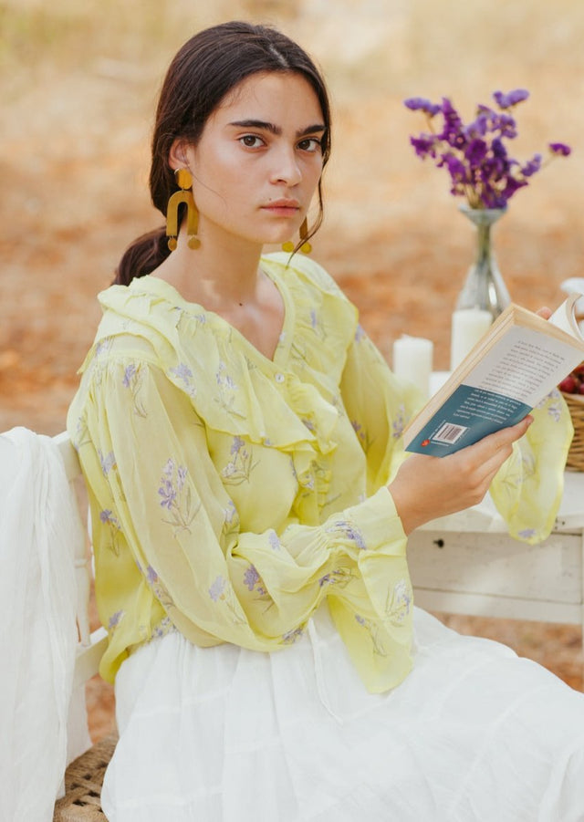 Frill Top in Lemon Lavender - Veneka-Sustainable-Ethical-Tops-Em & Shi Drop Ship