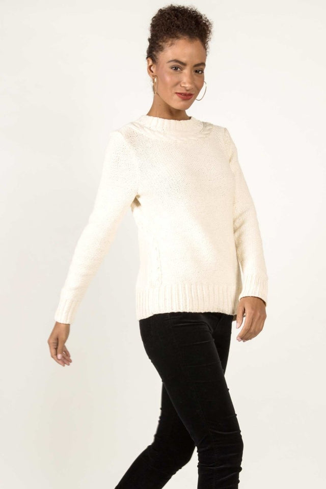 Frise Cable Crew in Ivory - Veneka-Sustainable-Ethical-Tops-Indigenous Drop Ship