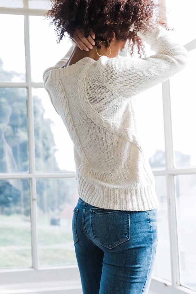 Frise Cable Crew in Ivory - Veneka-Sustainable-Ethical-Tops-Indigenous Drop Ship