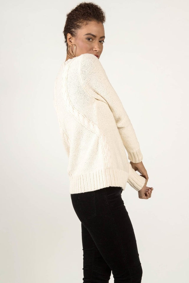 Frise Cable Crew in Ivory - Veneka-Sustainable-Ethical-Tops-Indigenous Drop Ship