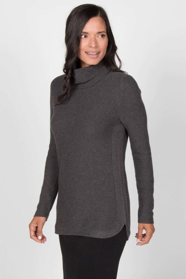 Funnel Neck Pullover Sweater in Charcoal - Veneka-Sustainable-Ethical-Tops-Indigenous Drop Ship