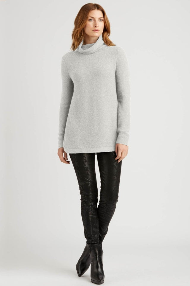 Funnel Neck Pullover Sweater in Silver - Veneka-Sustainable-Ethical-Tops-Indigenous Drop Ship
